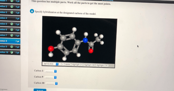 Designated hybridization specify carbons model carbon